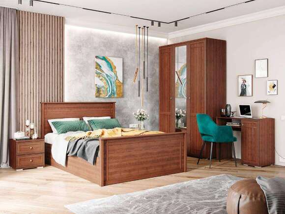 Шкаф трехдверный с зеркалом Ричард РШ-25 Сакура (Орех Донской)