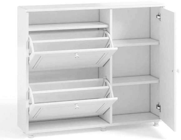 Тумба под обувь 2-х секционная с дверью Афина АФ-24 белое дерево