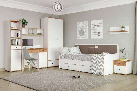 Полка Вуди 15.46 Белый премиум, Дуб Золотой