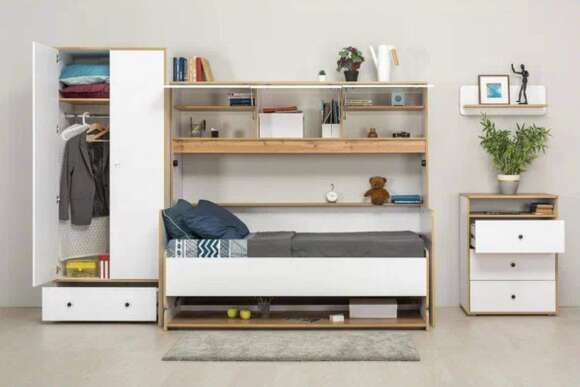 Полка Вуди 15.46 Белый премиум, Дуб Золотой