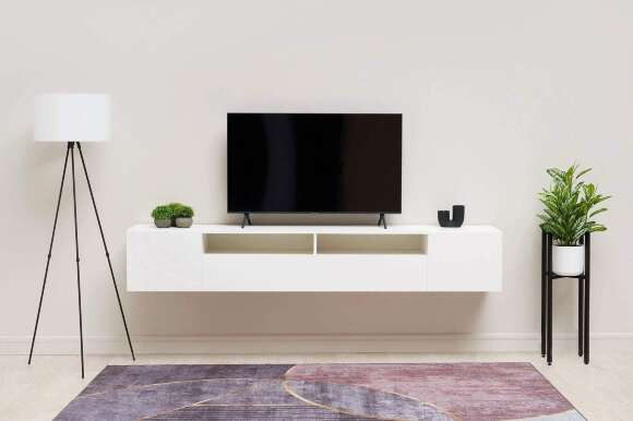 Тумба для ТВ Грейс белая текстурная