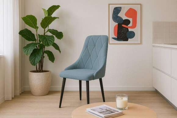 Стул "Граф" черный матовый Томми 21 серо-голубой