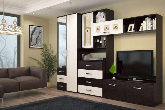 Гостиная модульная Белла, венге/ясень белый. Комплект 1