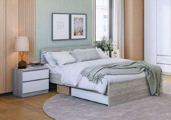Кровать 140х200 Лори с ящиками (MLK) Дуб серый
