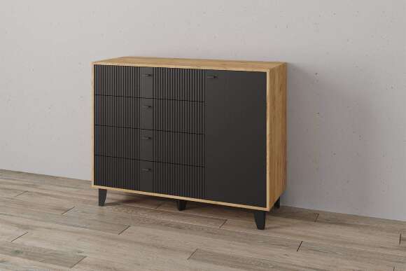 Комод Катрин-13, Дуб крафт золотой, Карбон вулкан