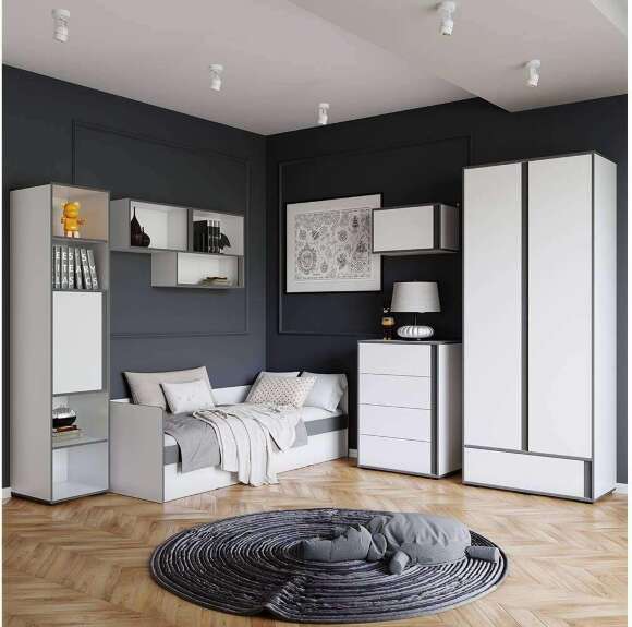 Полка навесная закрытая Асцелла, Белый, Графит серый Полка навесная закрытая Асцелла, Белый, Графит серый