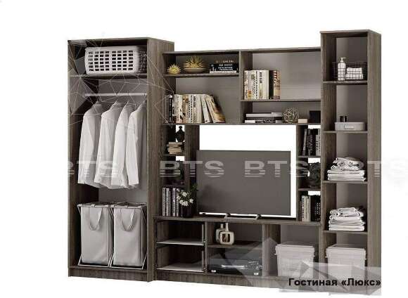 Стенка в гостиную с зеркалами Флора Люкс, ясень