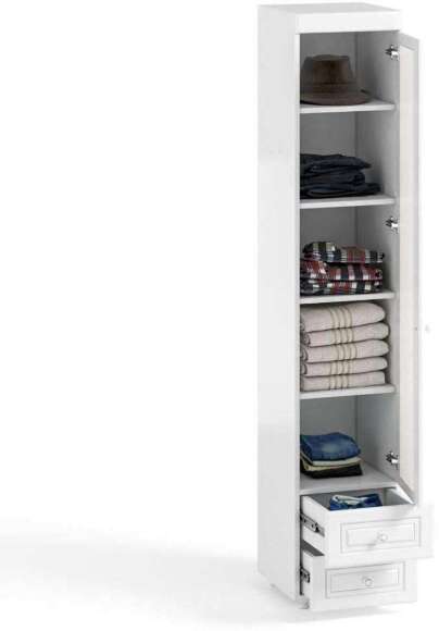 Шкаф-пенал 1дв. (гл.560) с зеркалом и ящиками Афина АФ-37 белое дерево