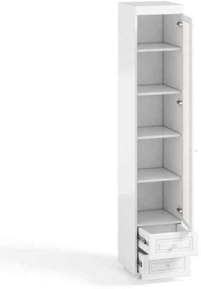 Шкаф-пенал 1дв. (гл.560) с зеркалом и ящиками Афина АФ-37 белое дерево