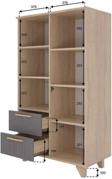 Ньёрд Шкаф-Витрина  Н Дуб Сонома / Черника