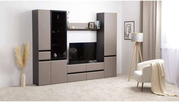 Сидней Шкаф с ящиком 13.202 Антрацит 0164, Антрацит 0164, Веллюто Капучино