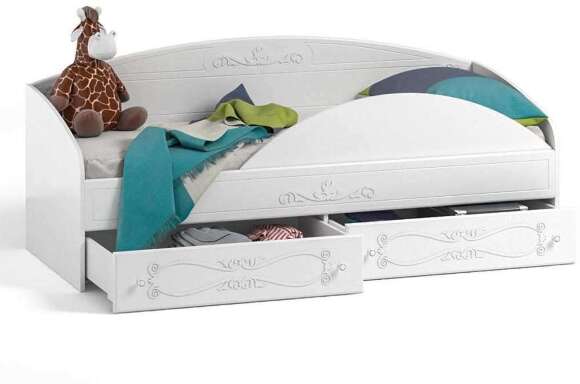 Кровать одинарная с ящиками и бортом Италия ИТ-11 + ИТ-11А белое дерево Кровать одинарная с ящиками и бортом Италия ИТ-11 + ИТ-11А белое дерево