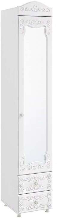 Шкаф-пенал 1дв. (гл.560) с зеркалом и ящиками Италия ИТ-37 белое дерево