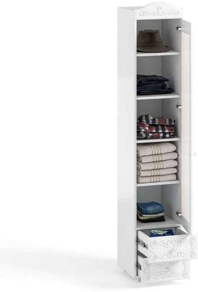 Шкаф-пенал 1дв. (гл.560) с зеркалом и ящиками Италия ИТ-37 белое дерево Шкаф-пенал 1дв. (гл.560) с зеркалом и ящиками Италия ИТ-37 белое дерево