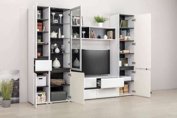 Сидней Шкаф с ящиком 13.202 Белый премиум, Черный 0190 PE, белый глянец Сидней Шкаф с ящиком 13.202 Белый премиум, Черный 0190 PE, белый глянец