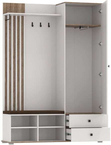 Шкаф для прихожей 51.22 Либерти опора h=20мм с зеркалом Белый / Дуб Каньон