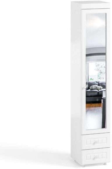 Шкаф-пенал 1дв. (гл.560) с зеркалом и ящиками Монако МН-37 белое дерево