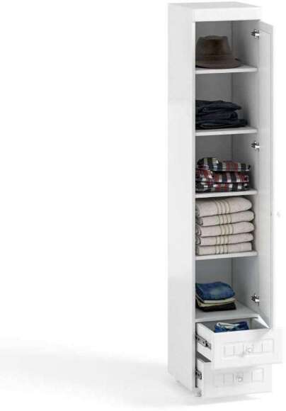 Шкаф-пенал 1дв. (гл.560) с зеркалом и ящиками Монако МН-37 белое дерево