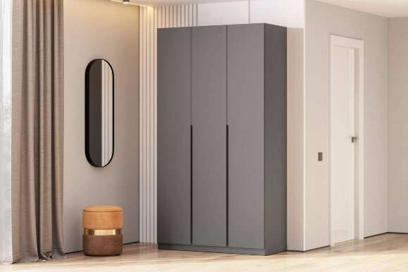 Шкаф распашной с наполнением (9 полок + 2 ящика) ШК 5 (1200), Графит Шкаф распашной с наполнением (9 полок + 2 ящика) ШК 5 (1200), Графит