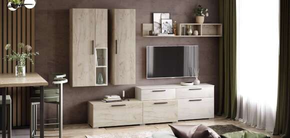 Альберо Шкаф-пенал настенный дуб крафт серый/дуб крафт белый