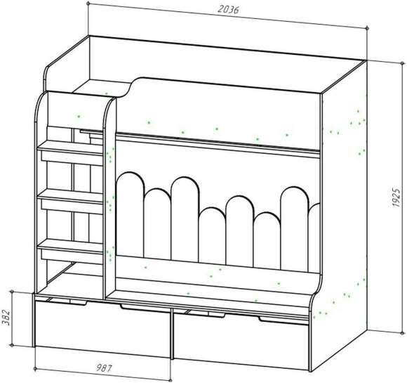 Бруно Чердак-кровать Дуб Вотан / Серый графит