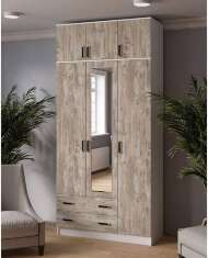 Шкаф с зеркалом и антресолью Лагуна 120 см, белый/дуб юкон Шкаф с зеркалом и антресолью Лагуна 120 см, белый/дуб юкон