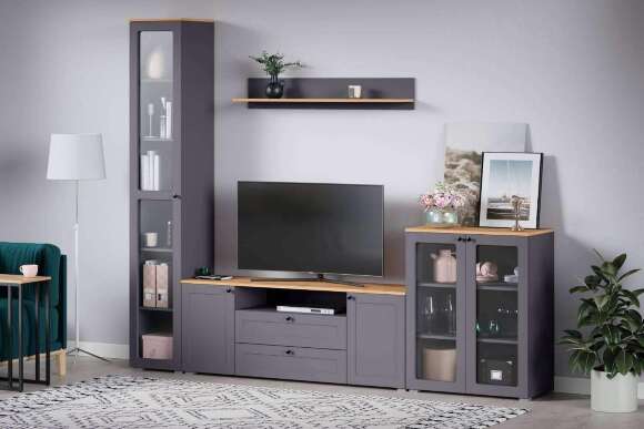 Шкаф-витрина 16.394.01 Остин Серый Графит, Дуб Золотой