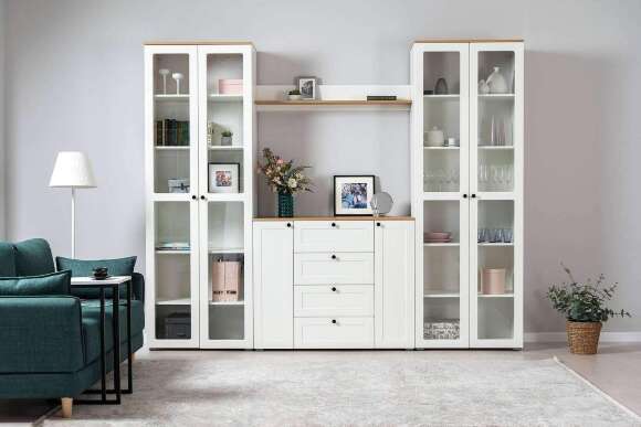 Шкаф-витрина 16.394.02 Остин Белый шагрень, Дуб Золотой CRAFT