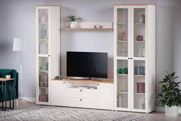 Шкаф-витрина 16.394.02 Остин Белый шагрень, Дуб Золотой CRAFT