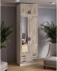 Шкаф с зеркалом и антресолью Лагуна 80 см, белый/дуб юкон Шкаф с зеркалом и антресолью Лагуна 80 см, белый/дуб юкон