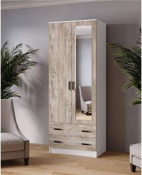 Шкаф с зеркалом и антресолью Лагуна 80 см, белый/дуб юкон Шкаф с зеркалом и антресолью Лагуна 80 см, белый/дуб юкон