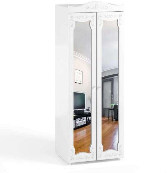 Шкаф 2-х дверный с зеркалами (гл.560) Италия ИТ-48 белое дерево Шкаф 2-х дверный с зеркалами (гл.560) Италия ИТ-48 белое дерево