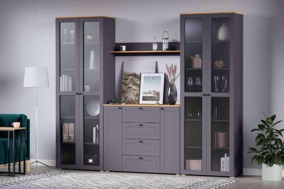 Шкаф-витрина 16.394.02 Остин Серый Графит, Дуб Золотой