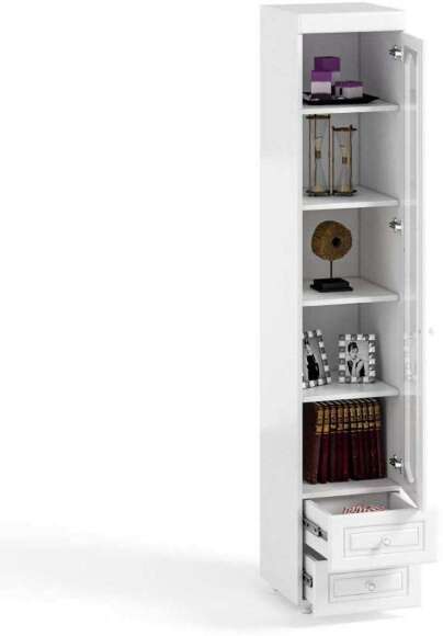 Шкаф-пенал 1дв. (гл.560) со стеклом и ящиками Афина АФ-36 белое дерево