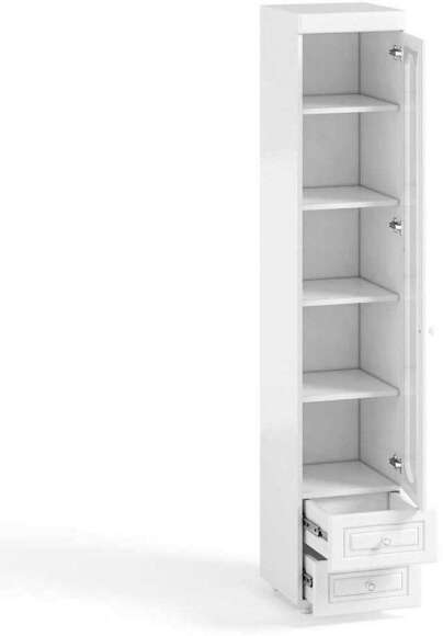 Шкаф-пенал 1дв. (гл.560) со стеклом и ящиками Афина АФ-36 белое дерево