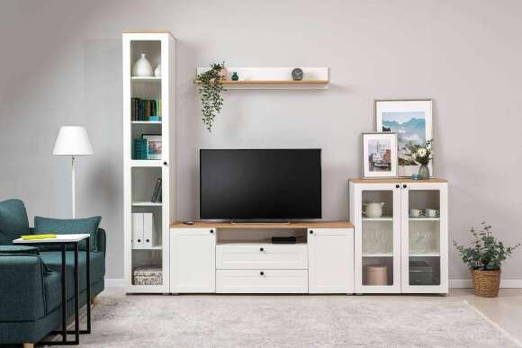 Шкаф-витрина 16.394.03 Остин Белый шагрень, Дуб Золотой Шкаф-витрина 16.394.03 Остин Белый шагрень, Дуб Золотой