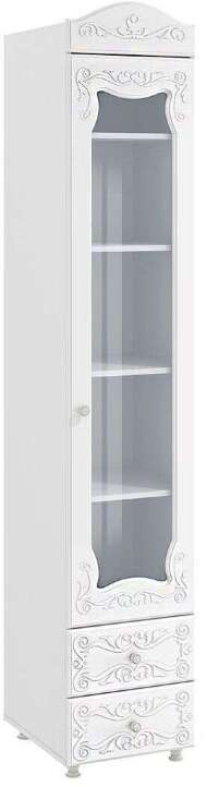 Шкаф-пенал 1дв. (гл.560) со стеклом и ящиками Италия ИТ-36 белое дерево