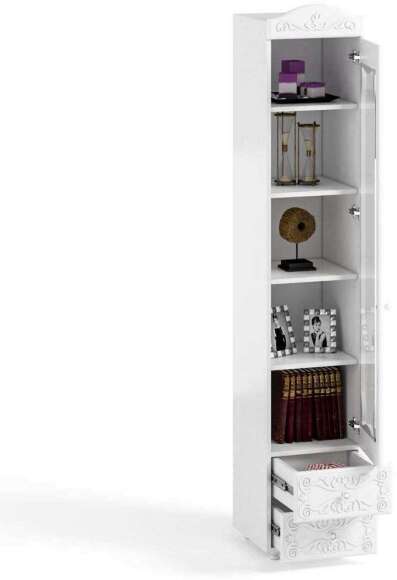 Шкаф-пенал 1дв. (гл.560) со стеклом и ящиками Италия ИТ-36 белое дерево