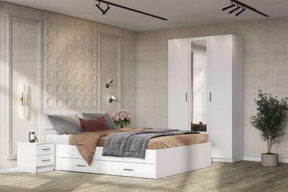 Шкаф трехстворчатый Бали, Белый шагрень Шкаф трехстворчатый Бали, Белый шагрень