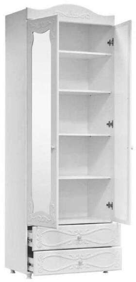 Шкаф 2-х дверный с зеркалами и ящиками (гл.410) Италия ИТ-45 белое дерево