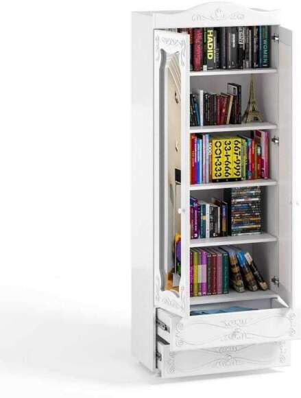 Шкаф 2-х дверный с зеркалами и ящиками (гл.410) Италия ИТ-45 белое дерево