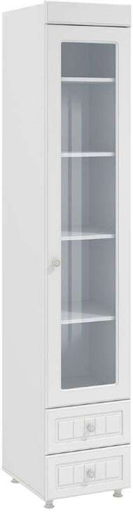 Шкаф-пенал 1дв. (гл.560) со стеклом и ящиками Монако МН-36 белое дерево