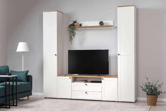 Шкаф-пенал 13.227 Остин Белый шагрень, Дуб Золотой Шкаф-пенал 13.227 Остин Белый шагрень, Дуб Золотой