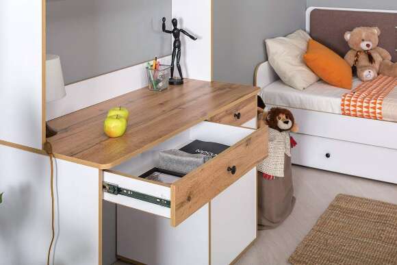 Стол письменный Вуди 12.42, Белый премиум, Дуб Золотой