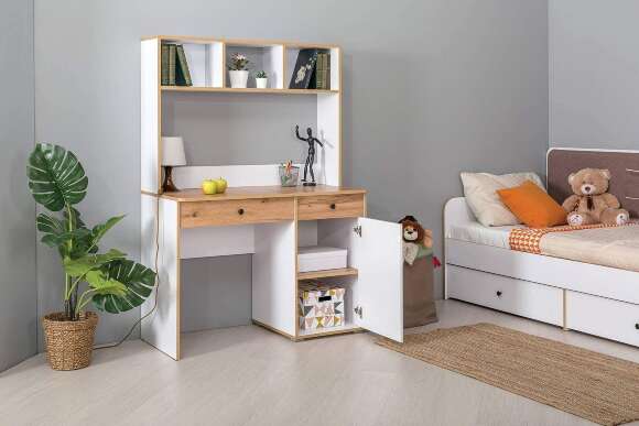 Стол письменный Вуди 12.42, Белый премиум, Дуб Золотой