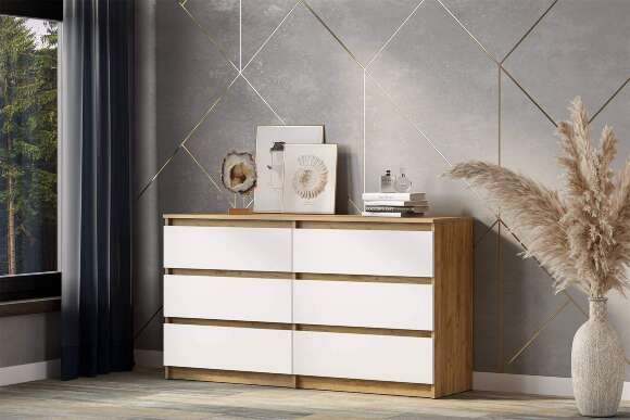 Комод с ящиками 1,38м Денвер, Дуб золотой, Белый