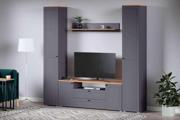 Шкаф-пенал 13.227 Остин Серый Графит, Дуб Золотой