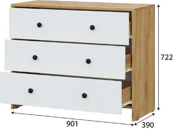 Комод Дольче 3 ящика Дуб Золотой, Белый Комод Дольче 3 ящика Дуб Золотой, Белый