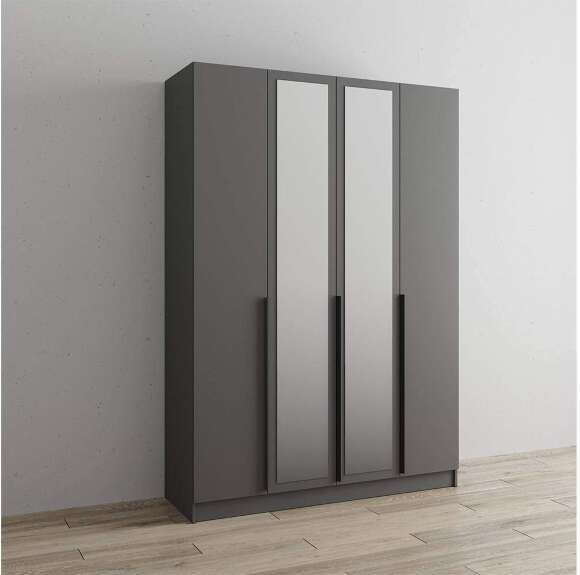 Распашной шкаф с зеркалом Мадрид 1,6, Графит серый Распашной шкаф с зеркалом Мадрид 1,6, Графит серый