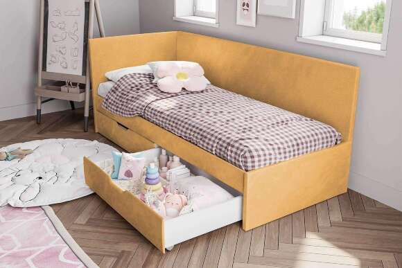 Кровать Лео КР-49, Белый, Горчичный